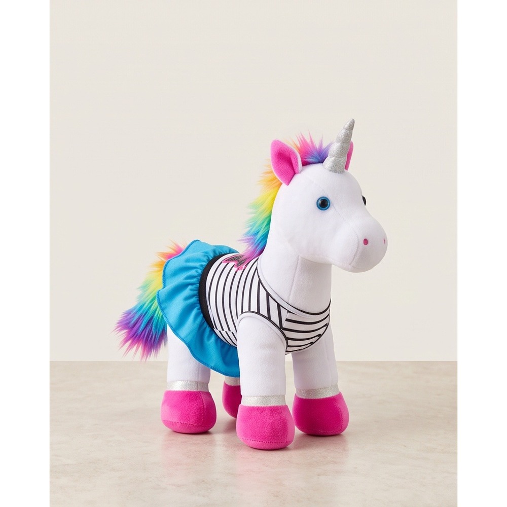 Build-A-Bear Workshop Rainbow Unicorn Plush 14 Inch White Striped Tutu Dress